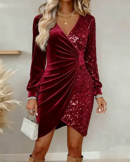 Sparkly Glitter Mini Wrap Dress - VibreMode