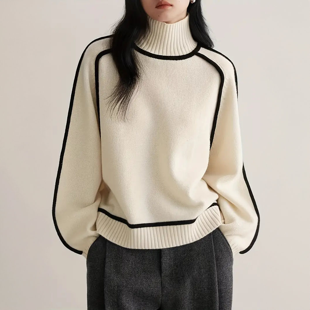 Women's Contrast Turtleneck Sweater - VibreMode