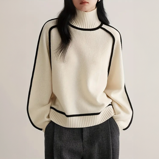 Women's Contrast Turtleneck Sweater - VibreMode