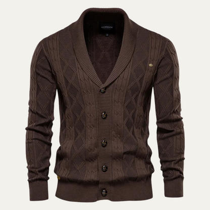 Brecon Men's Cable Knit Cardigan Button Front - VibreMode