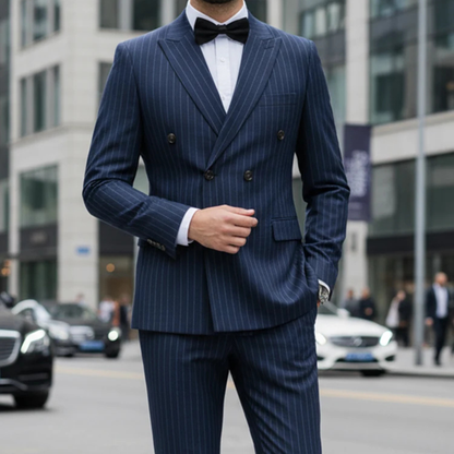 Men's Classic Pinstripe Suit Double Breasted 2 Piece