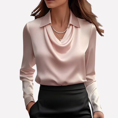 Women Satin Blouse Draped Collar
