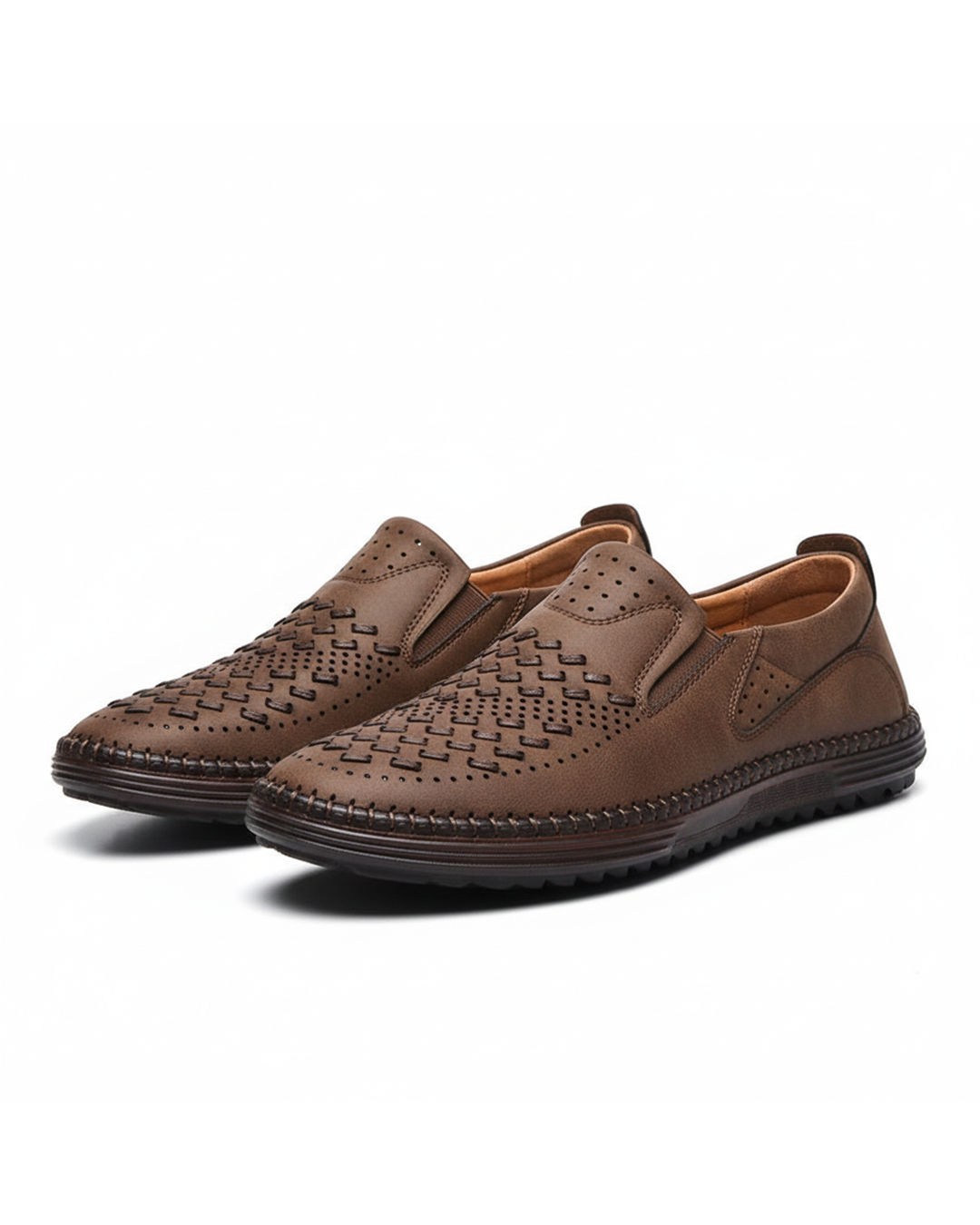 Men's Perforated Loafers Textured Leather Upper - VibreMode