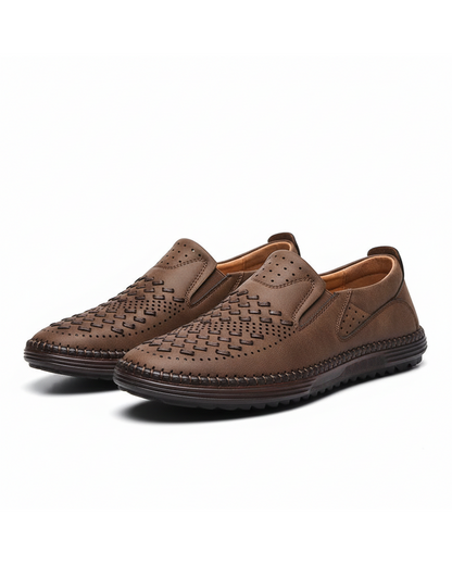 Men's Perforated Loafers Textured Leather Upper - VibreMode