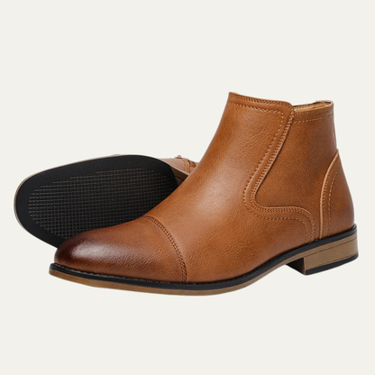 Men's Leather Ankle Boots Side Zip Classic Black