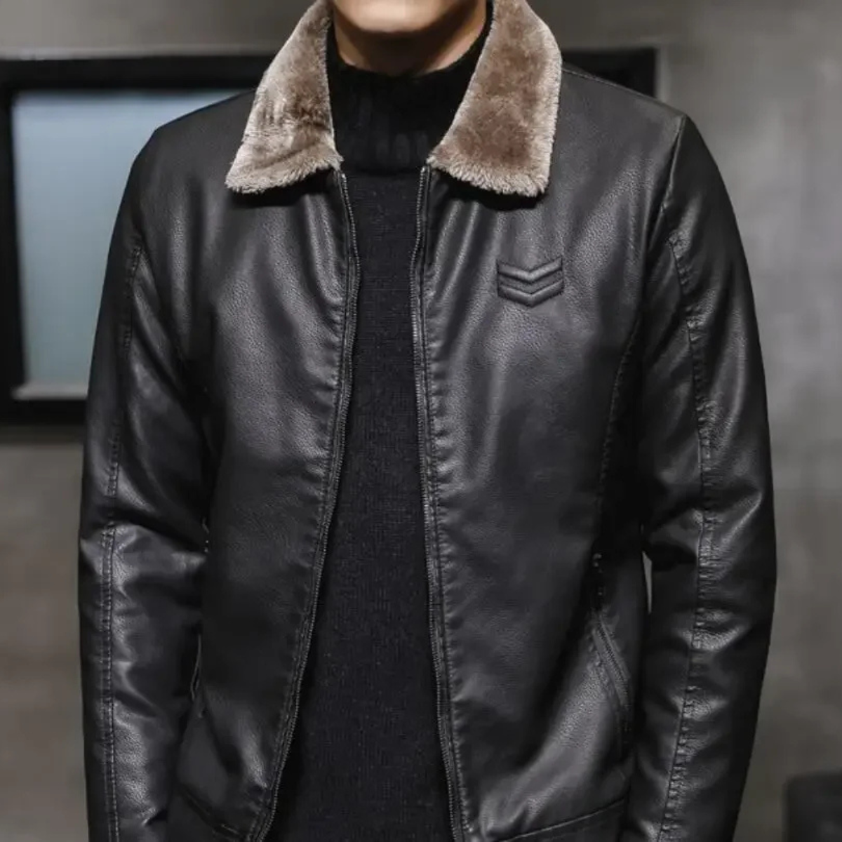 Menton Men's Leather Shearling Jacket Fleece Lined