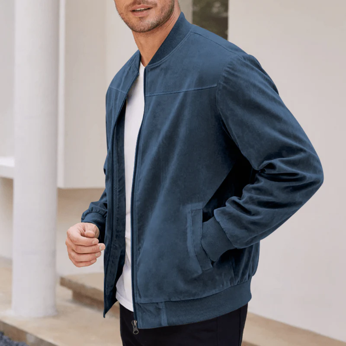 Men's Suede Bomber Jacket Vintage Casual
