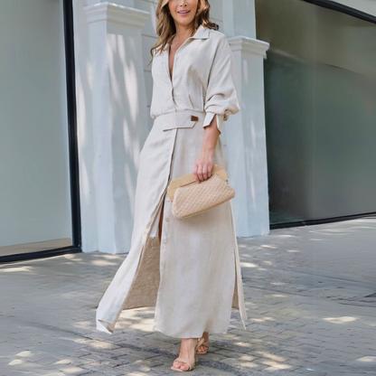 Elegant Women's Maxi Dress V-Neck - VibreMode