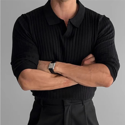 Men's V Neck Jacquard Knit Polo Shirt