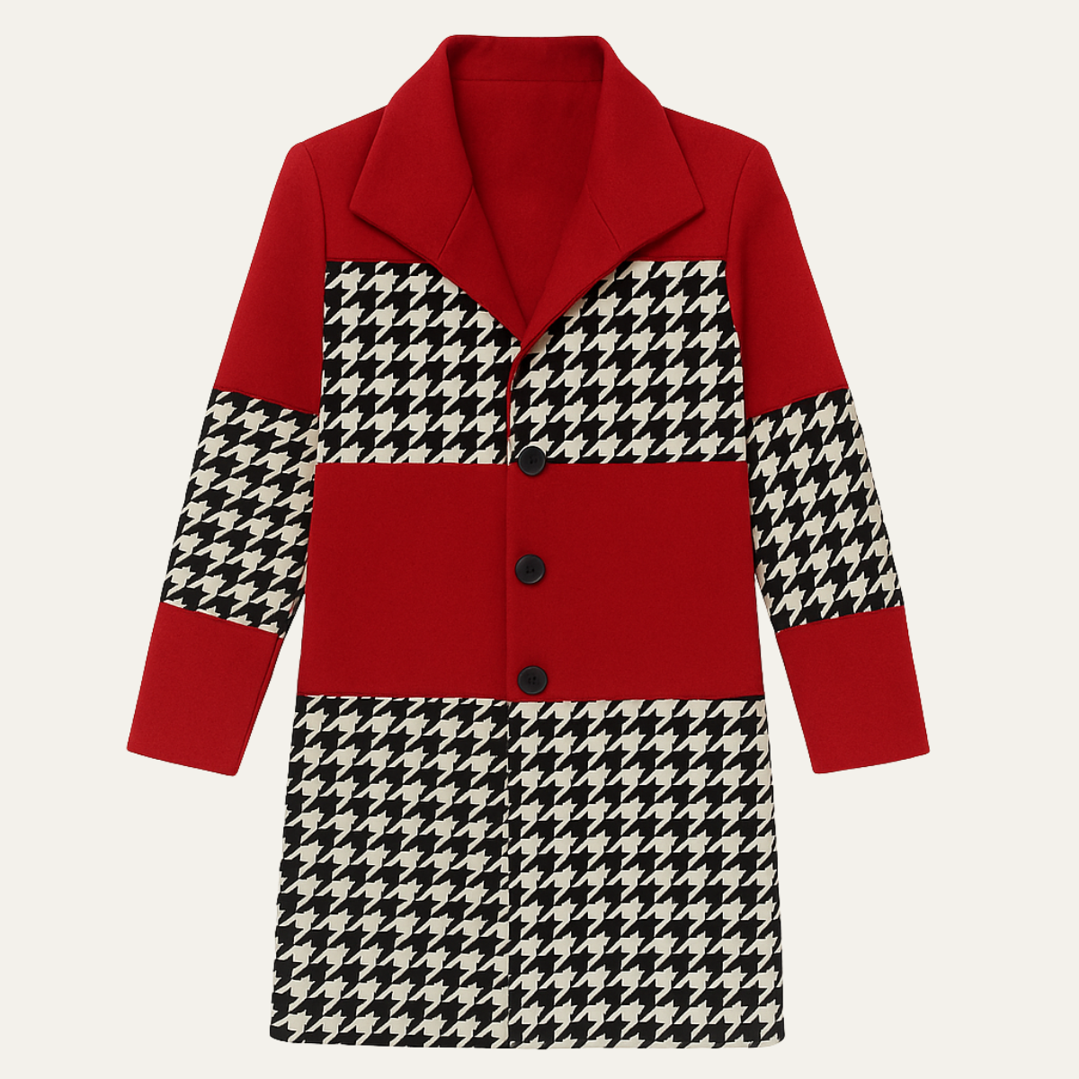 Men's Patchwork Geometric Long Jacket With Pockets - VibreMode