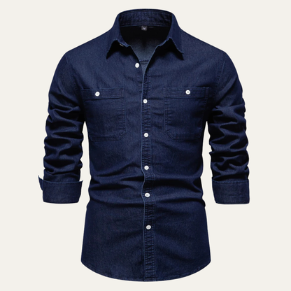 Men's Slim Fit Denim Shirt Double Pockets - VibreMode