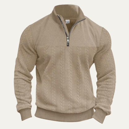 Men's Knitted Jacquard Sweater Stand Up Collar Casual