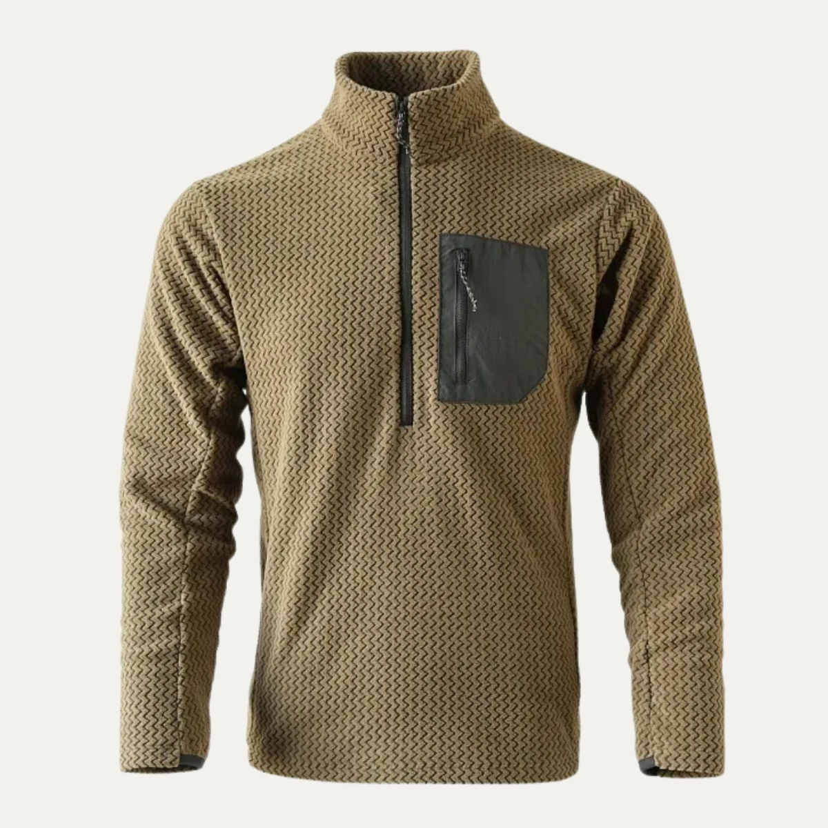 Men's Half Zip Fleece Sweater Chest Pocket - VibreMode