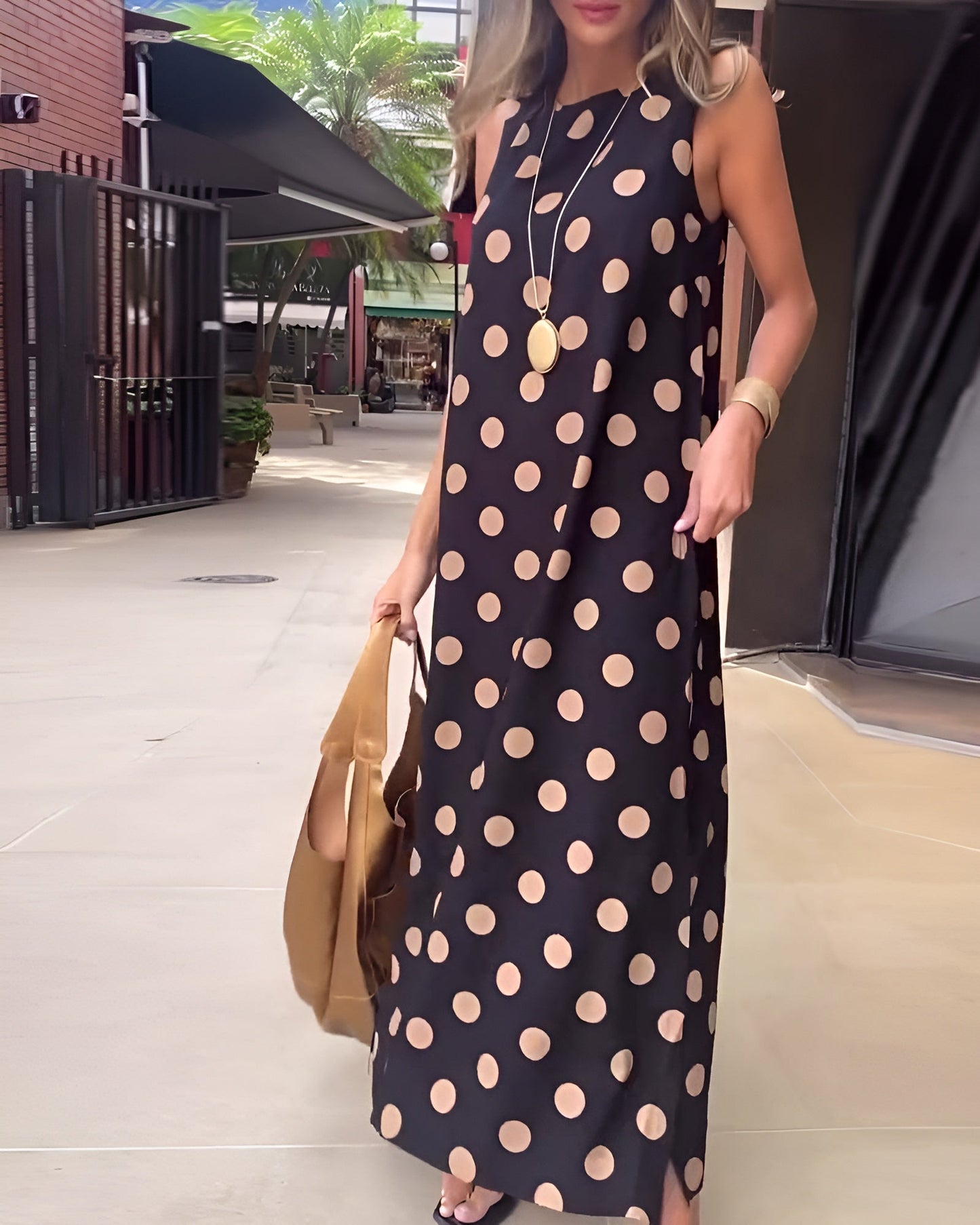 Long Polka Dot Dress with Side Slit