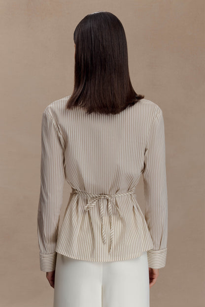 Women's Beige Striped Button-Down Shirt