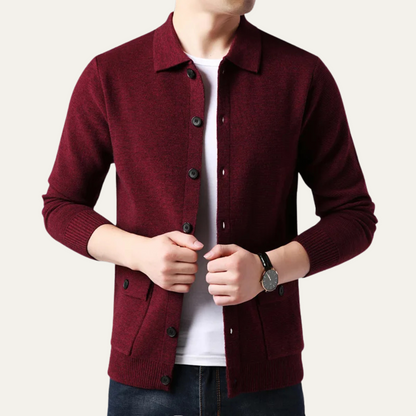 Men's Knit Cardigan Button Front Turn Down Collar