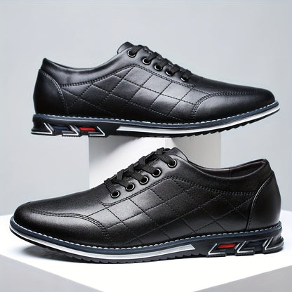 Men's Quilted Lace-Up Shoes Leather Sport Sole Comfortable Black