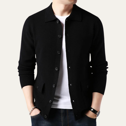 Men's Knit Cardigan Button Front Turn Down Collar