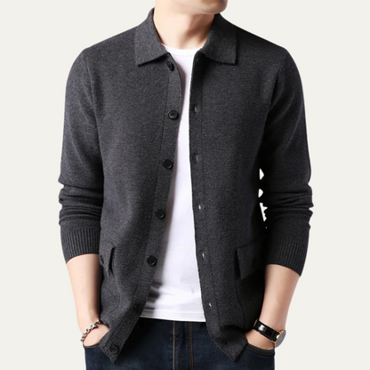 Men's Knit Cardigan Button Front Turn Down Collar