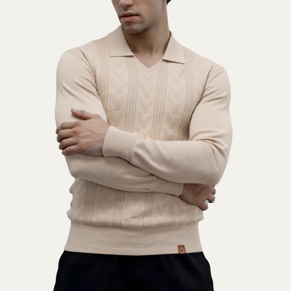 Men's Slim Fit V Neck Polo Sweater Knitted