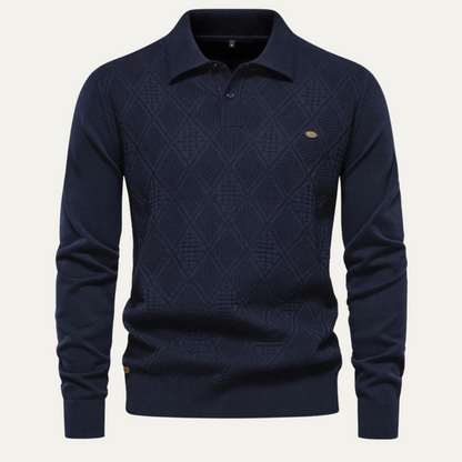 Men's Diamond Pattern Knit Polo Sweater - VibreMode