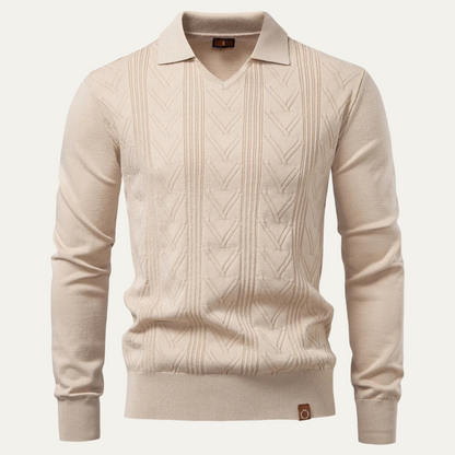 Men's Slim Fit V Neck Polo Sweater Knitted - VibreMode
