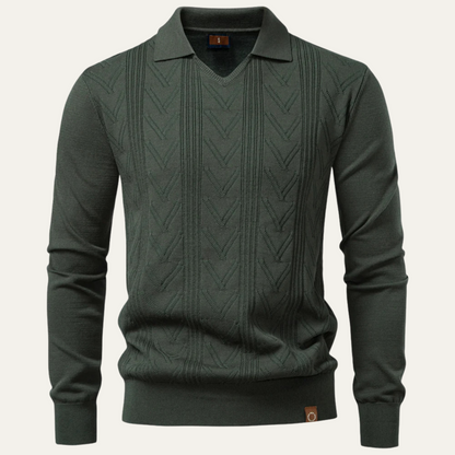 Men's Slim Fit V Neck Polo Sweater Knitted