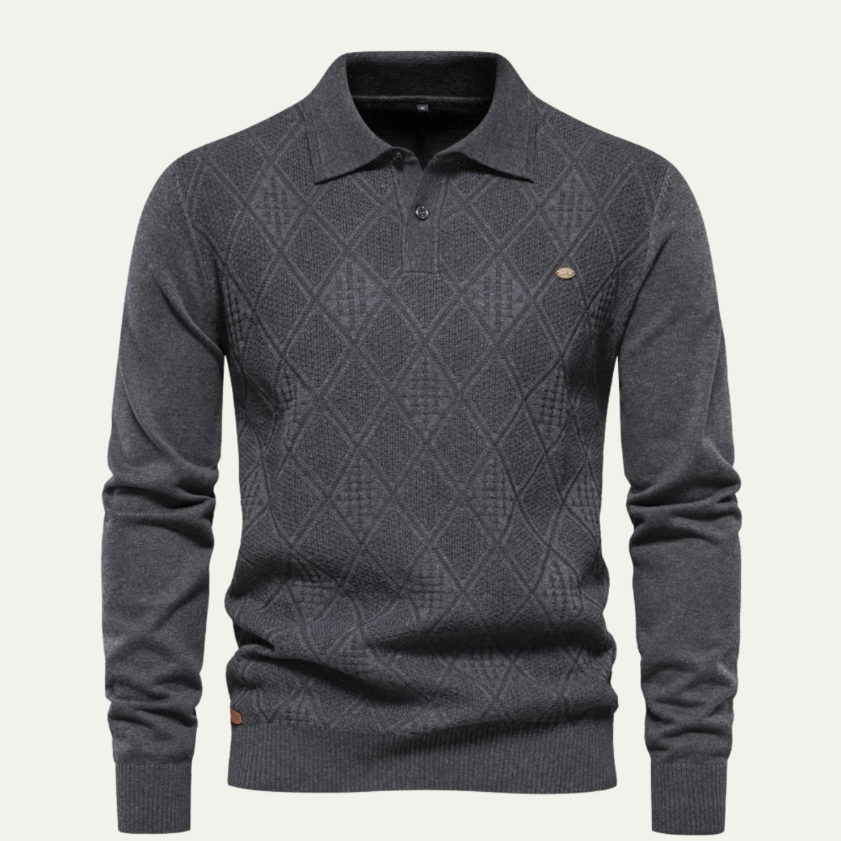 Men's Diamond Pattern Knit Polo Sweater
