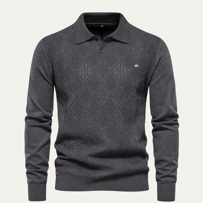 Men's Diamond Pattern Knit Polo Sweater