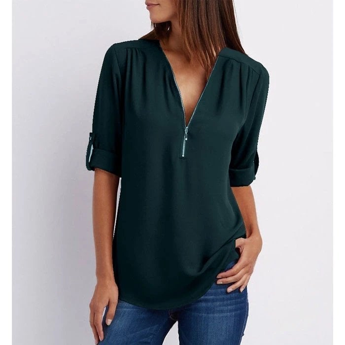 Pink Women's Casual V-Neck Short Sleeve Blouse Top