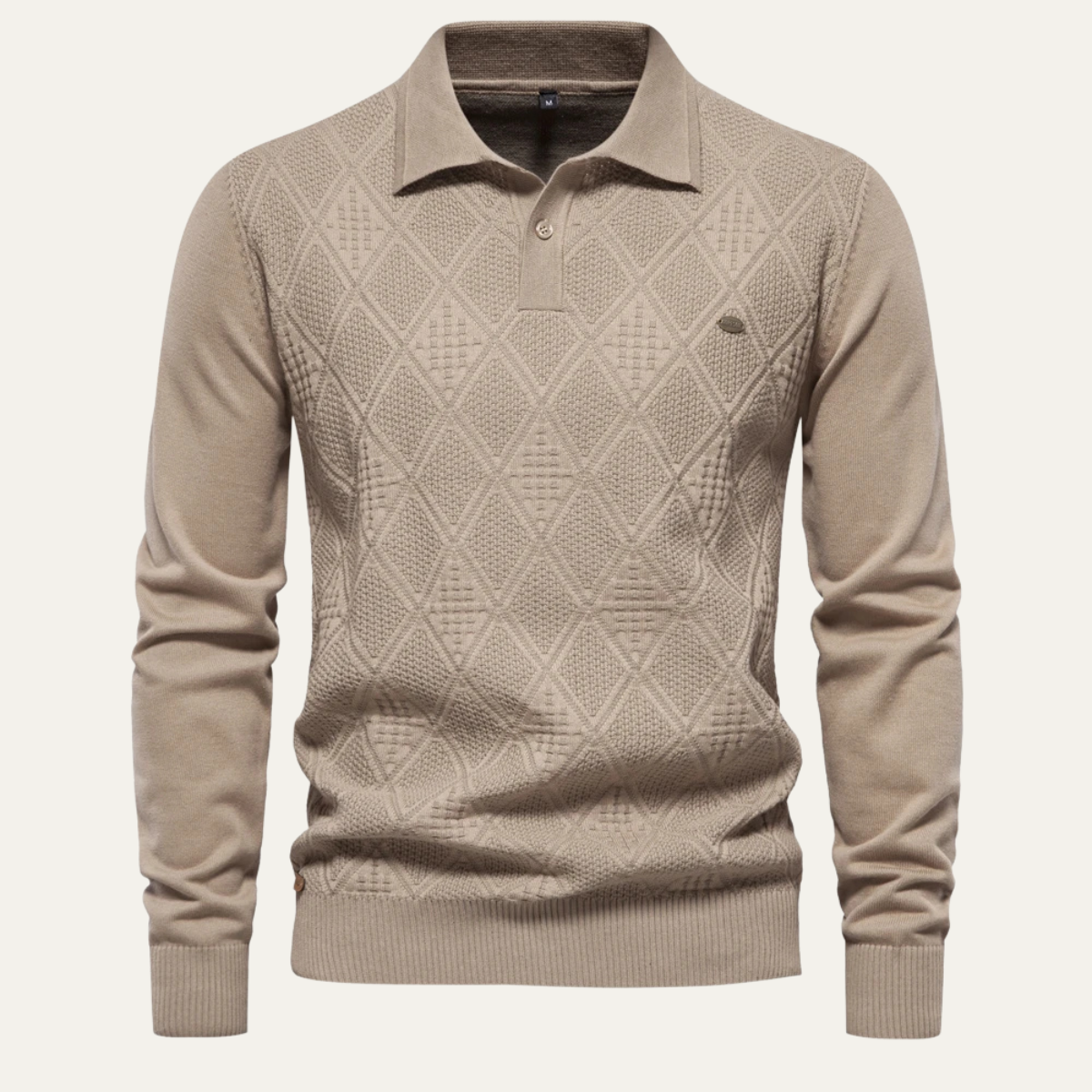 Men's Diamond Pattern Knit Polo Sweater