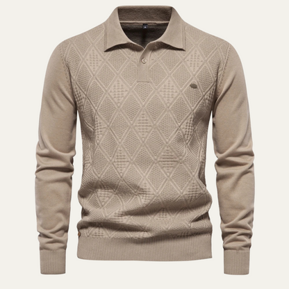 Men's Diamond Pattern Knit Polo Sweater