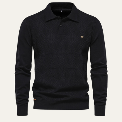 Men's Diamond Pattern Knit Polo Sweater