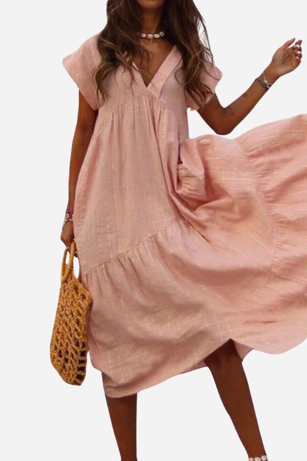 Casual Fit Floral Midi Dress with Bell Sleeves - VibreMode
