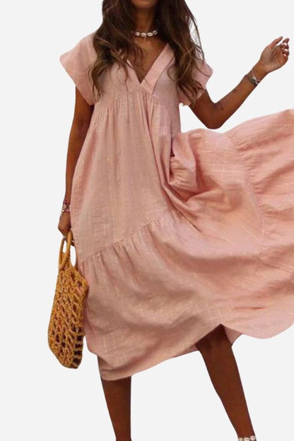 Casual Fit Floral Midi Dress with Bell Sleeves - VibreMode