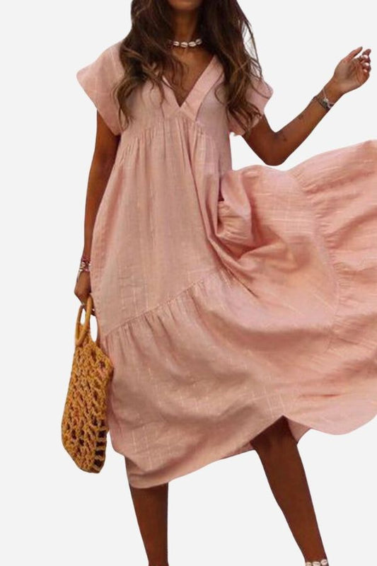 Casual Fit Floral Midi Dress with Bell Sleeves - VibreMode