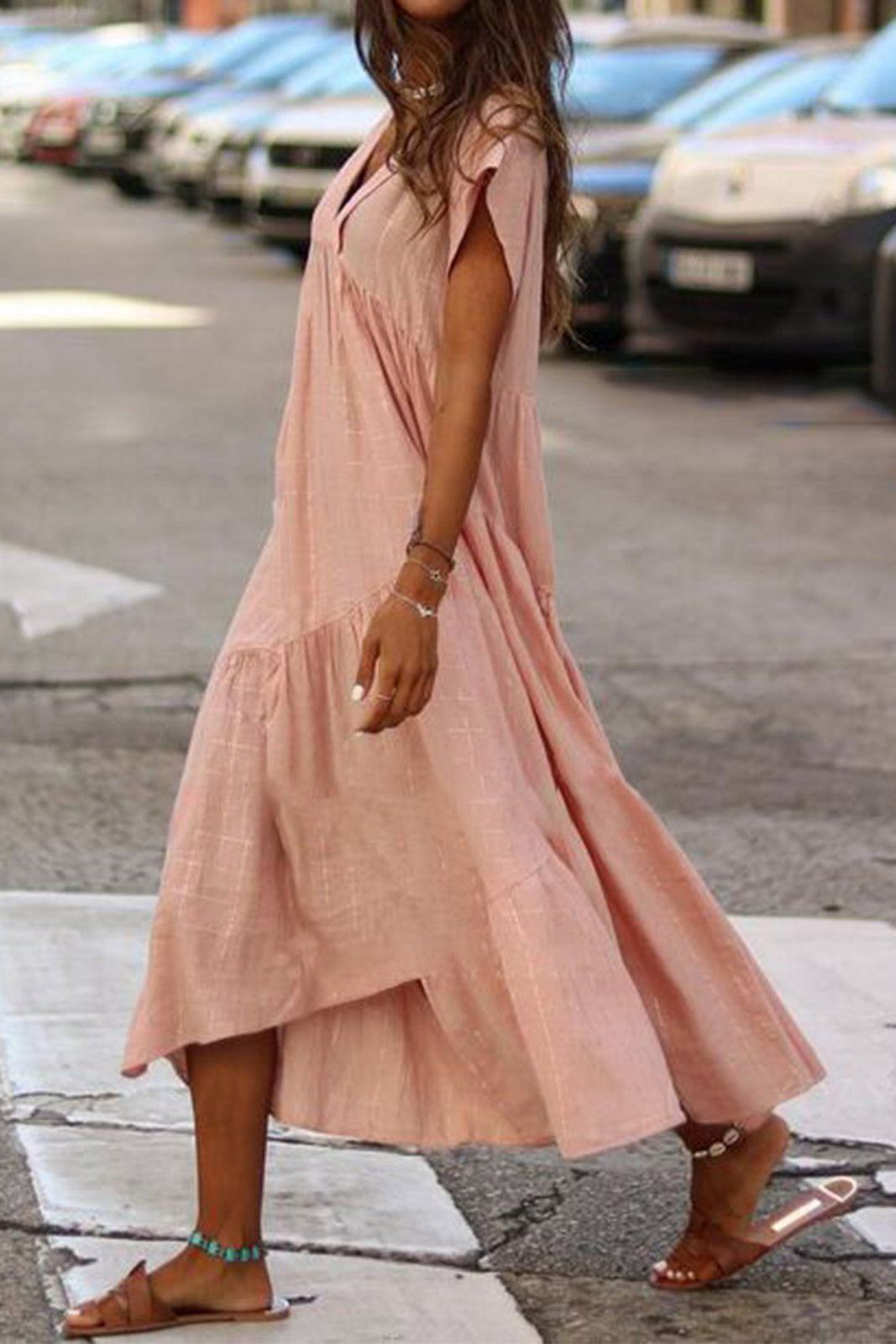 Women's V-Neck Midi Dress Flutter Sleeves