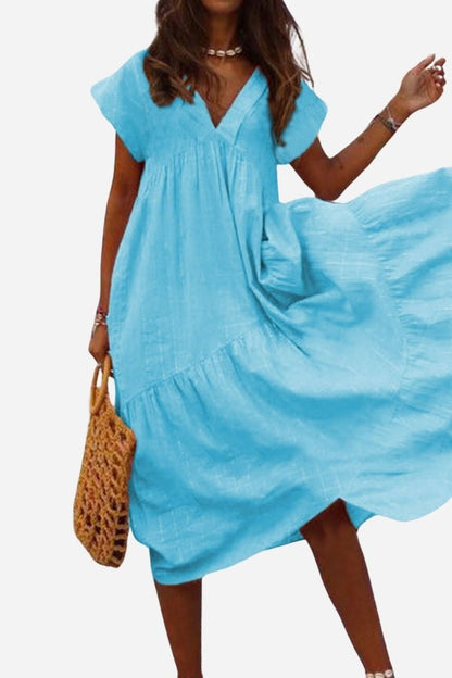 Women's V-Neck Midi Dress Flutter Sleeves