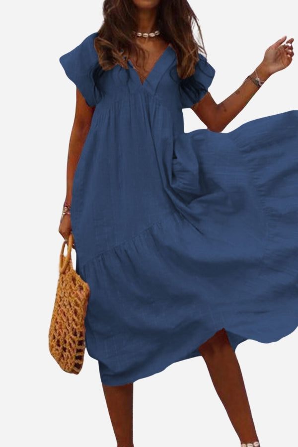 Women's V-Neck Midi Dress Flutter Sleeves