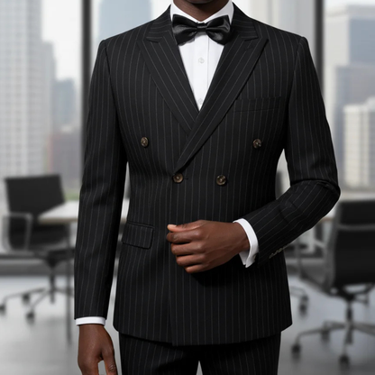 Men's Classic Pinstripe Suit Double Breasted 2 Piece