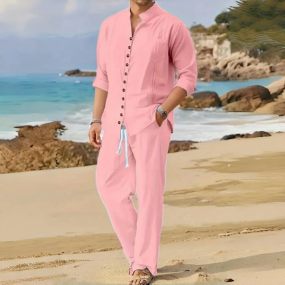 Men's Retro Cotton Linen Shirt Pants Set