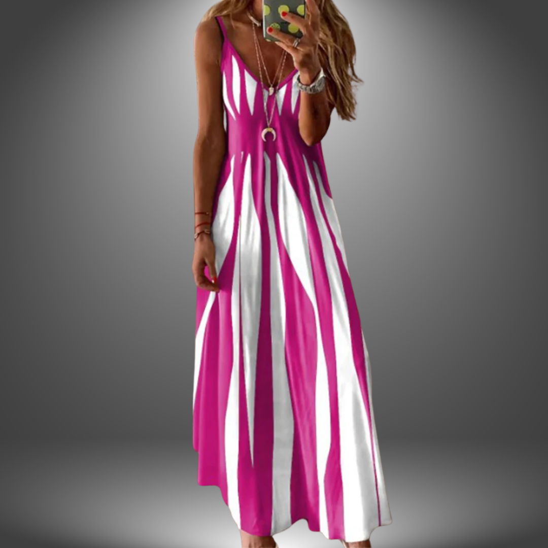Brianna Women's Striped Maxi Dress Sleeveless