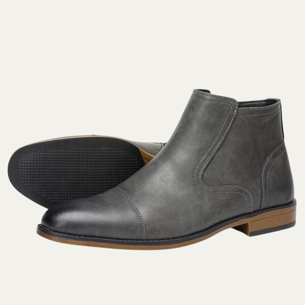 Men's Leather Ankle Boots Side Zip Classic Black