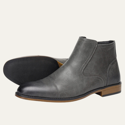Men's Leather Ankle Boots Side Zip Classic Black