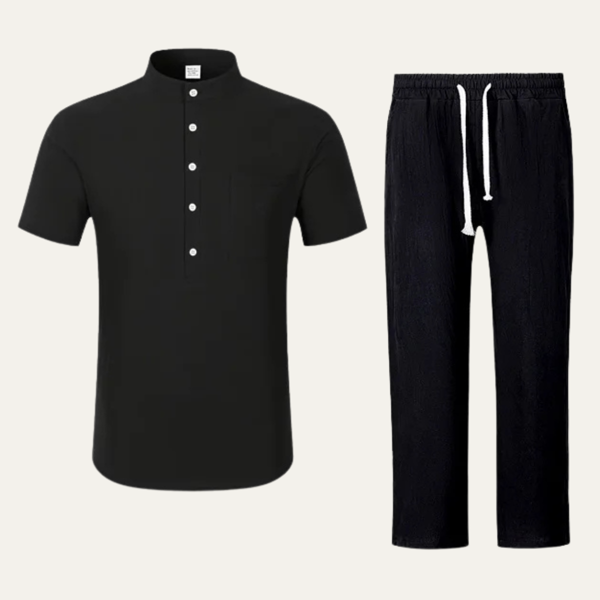 Mens Lightweight Cotton Linen Polo Shirt Pants Set - VibreMode