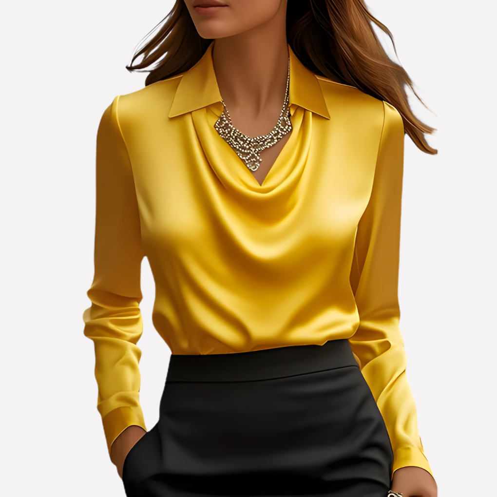 Women Satin Blouse Draped Collar