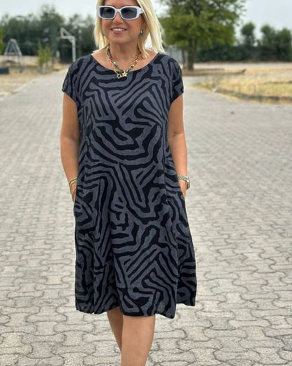 Women's Abstract Print Round Neck Summer Dress