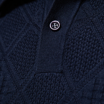Men's Diamond Pattern Knit Polo Sweater