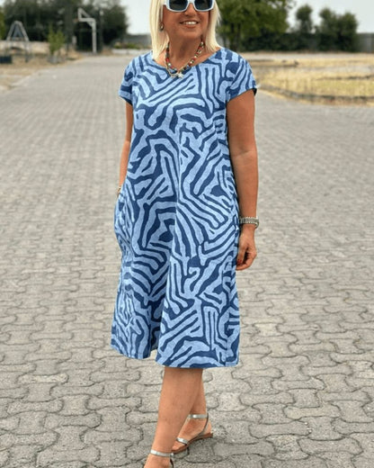 Women's Abstract Print Round Neck Summer Dress