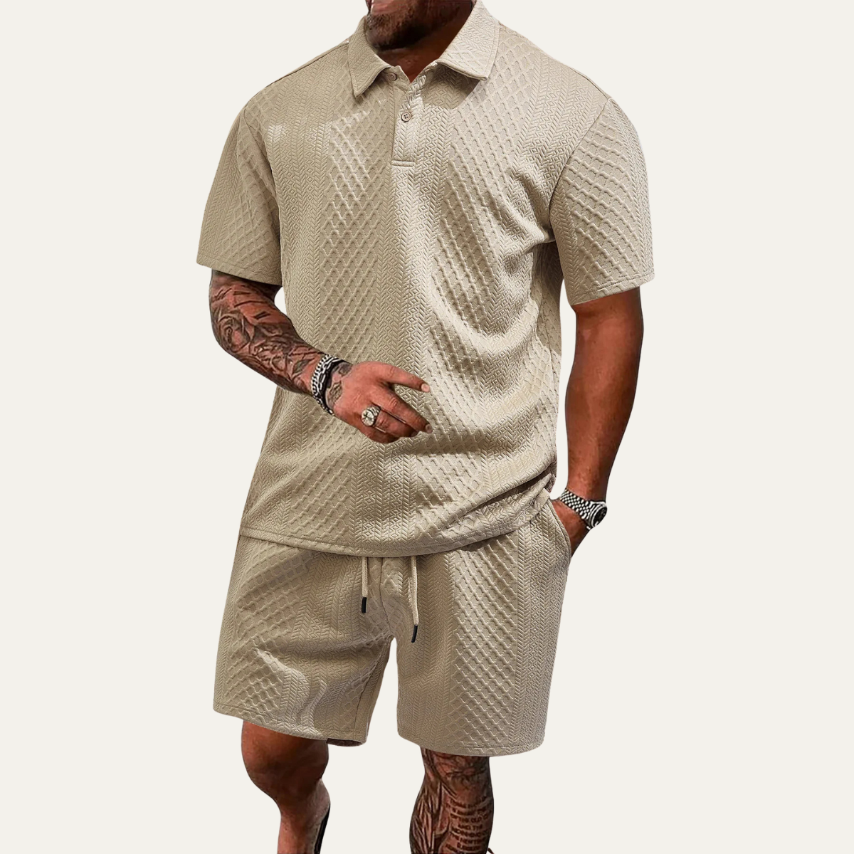 Men's Summer Polo Shorts Set Lightweight Beachwear